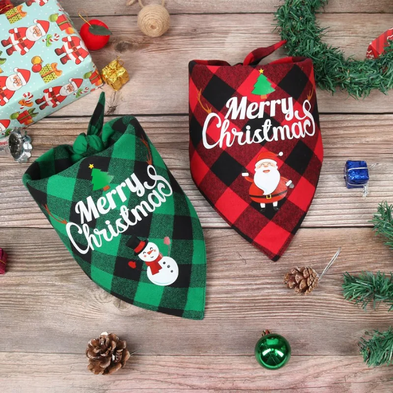 Christmas Pet Triangle Scarf Dog Bandanas Saliva Towel For Holiday Party Decoration Adjustab Scarf For Small to Large Sized Dogs