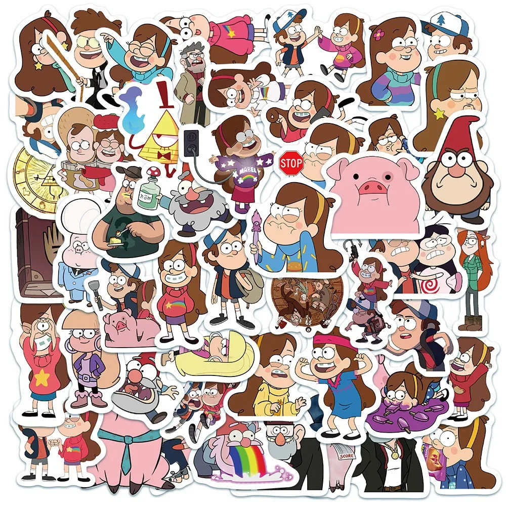 

50pcs Disney Cartoon Gravity Falls Stickers Cute Anime Toys Decals For Skateboard Phone Luggage Laptop Fridge Kids Sticker