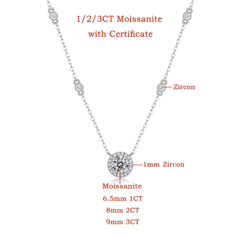 LYCFN 1/2/3CT مويسانيتي قلادة للنساء 925 فضة معتمد GRA مختبر دائري سلسلة بدلاية ماسية مجوهرات نسائية