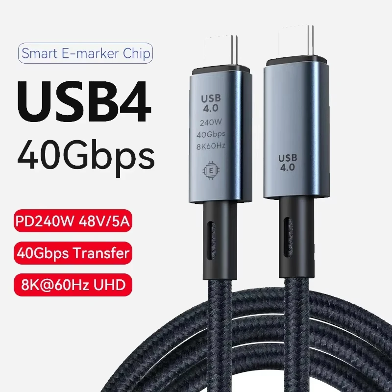 

USB 4 Cable Supports 8K HD Display 40 Gbps Data Transfer 240W Charging USB C to USB C Cable for iPhone Type-C Laptop Hub Docking