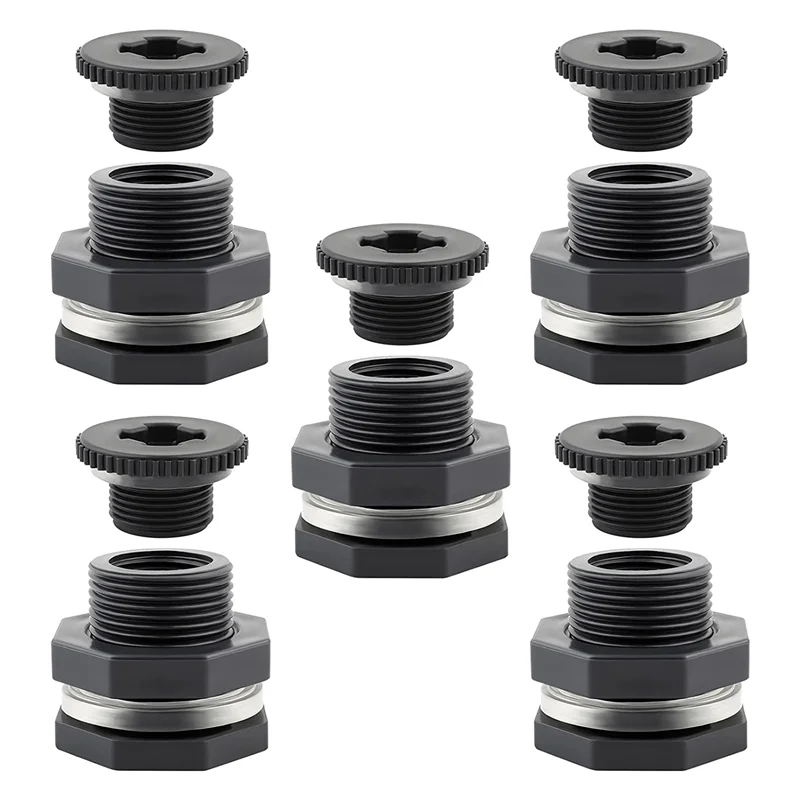 

Bulkhead Fitting 3/4 Inch, 5 Pcs PVC Double Threaded Water Tank Connector for Rain Barrels, Tubs, Pools