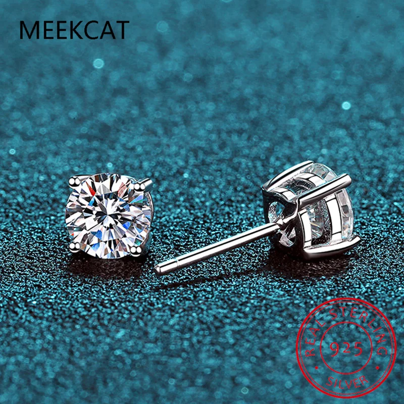 D Color Brilliant Round Cut Lab Moissanite Diamond Stud Earrings for Women 925 Sterling Silver Gold Plated Wedding Jewelry