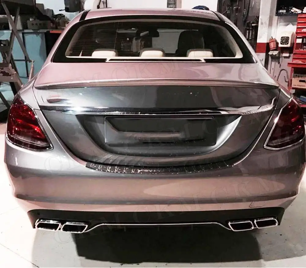 

PP Rear Bumper Lip Diffuser with Exhaust Tips 4 Outlet for Benz C Class W205 4 Door Change to C63 A Style Standard bumper