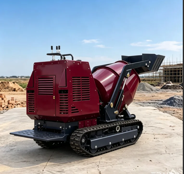 Mini 450L Hydraulic Crawler All Terrain Concrete Mixer, 350L Diesel Self Loading Tracked Dumper for Utility Mountain Works