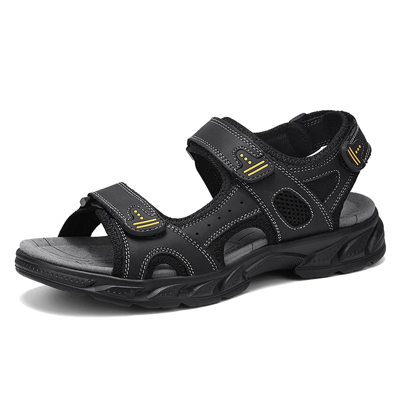 Sandales d'été 100% cuir véritable pour hommes et femmes, pantoufles de plage style gladiateur, chaussures confortables pour la plage et les activités de plein air, tailles 35-46