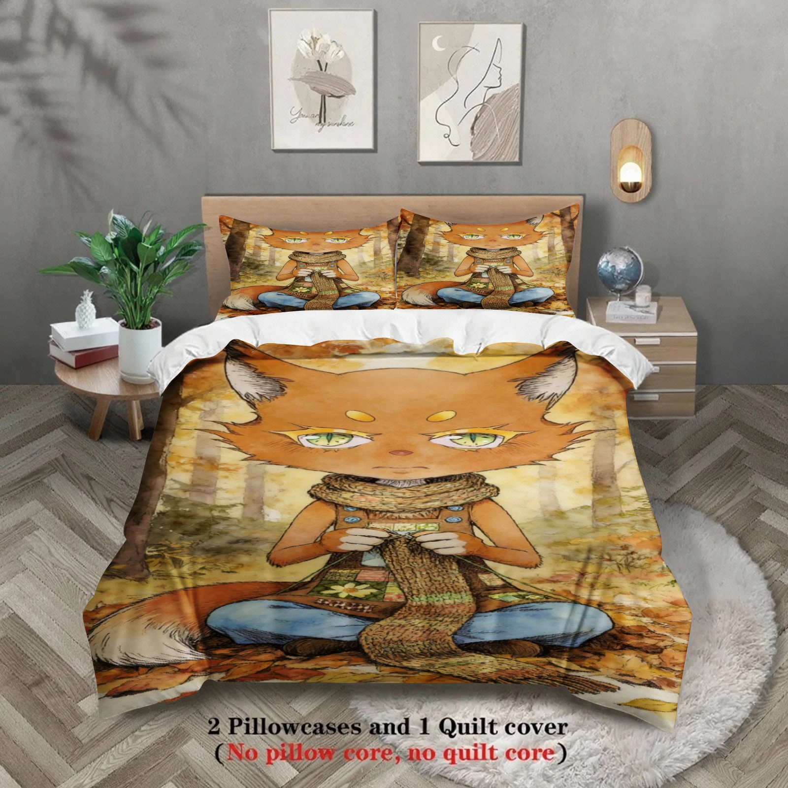 Kids Bedding Set Softville Cozy Town Cute Fern the Quilt Fox With Duvet Cover & Pillowcase For Children's Bedroom Decor