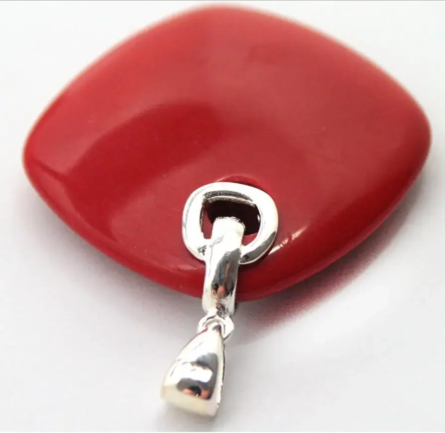 

Elegant 925 Sterling Silver 35x35MM imitation Red Coral Pendant for valentine's day gift gem