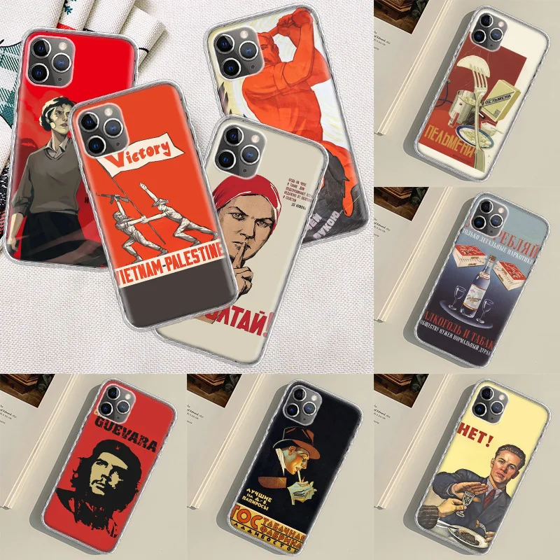 Retro Soviet printed advertising posters Phone Case For Apple Iphone 15 14 13 16 Pro Max Cover 11 12 Mini Fundas X XS Max XR 8 7