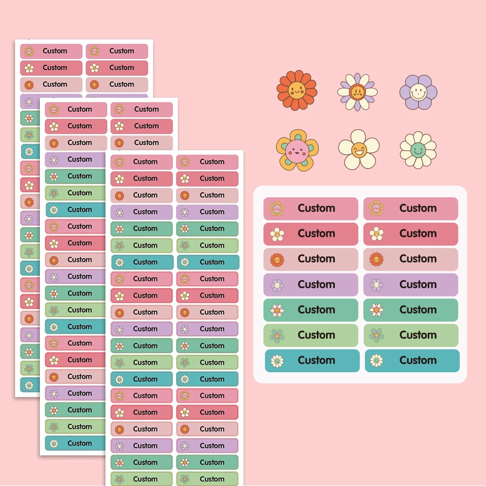 42/84pcs flower Customized Name Stickers Custom Tag Personalized Label Water Cup Label For Uniforms, Sheets, Hats, Shoes