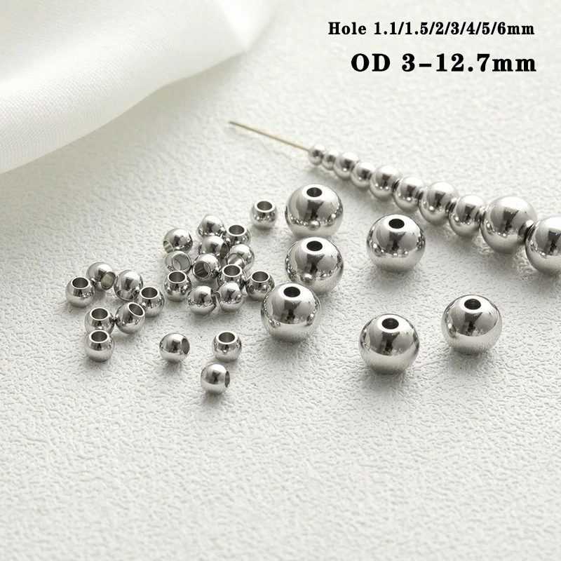 OD3-12.7mm Hole 1.1-6mm  Stainless Steel Unthreaded Drilled Ball Through for DIY Bracelets Earrings Jewellery Making Accessories