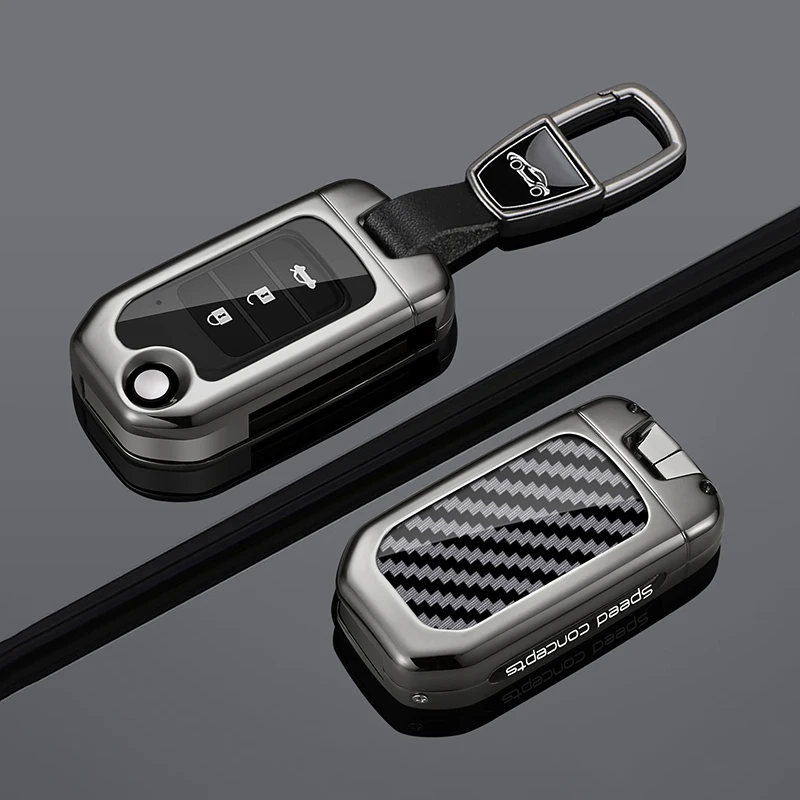 For CBE CR-V HR-V Accord Jade Crider Odyssey 2015- 2018 Carbon Fiber Accessories Metal Carbon Fiber Car Key Case Cover Keychain