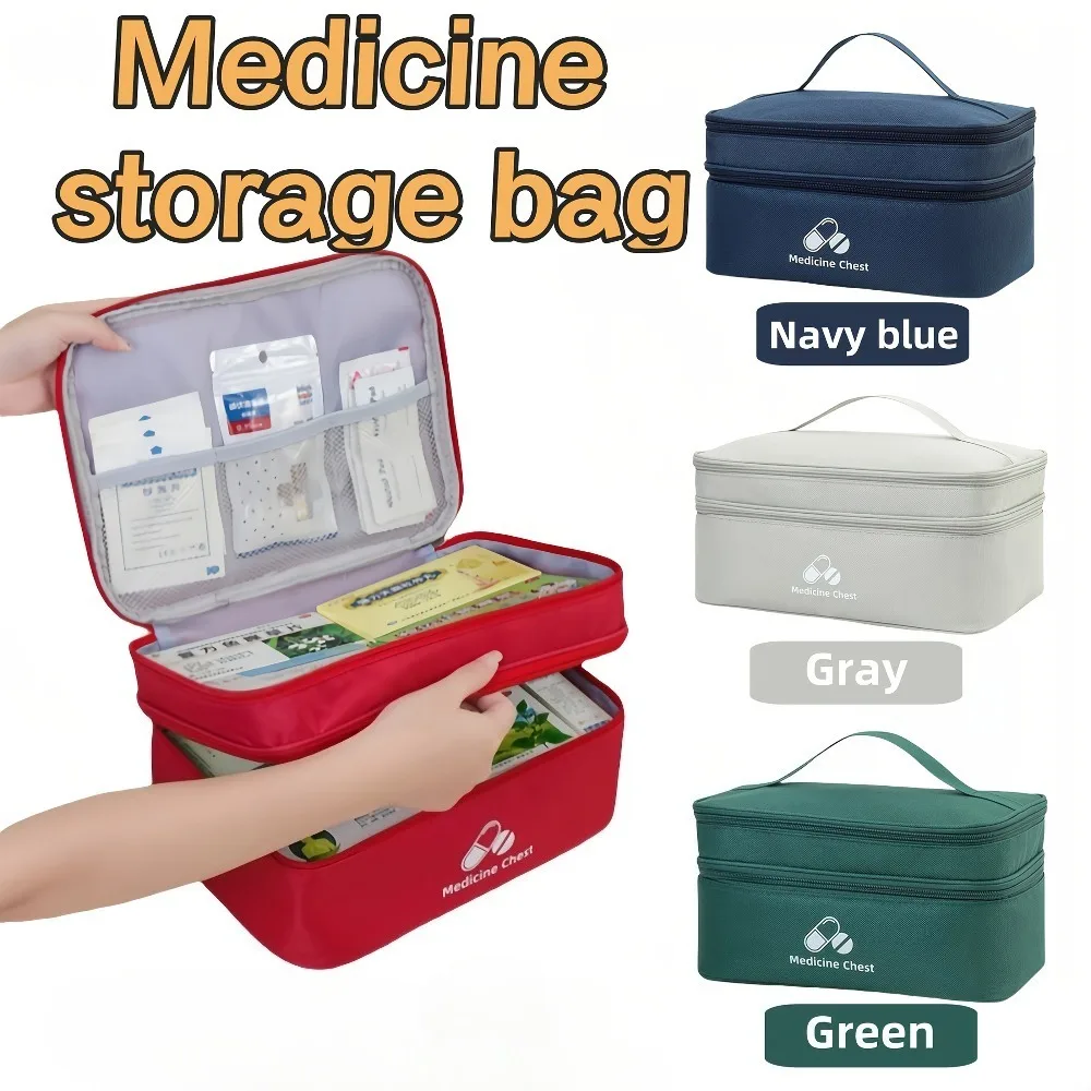 

1pc Large Capacity Portable Medicine Storage Bag Durable Nylon Zippered Pill Case uses for home travel health organizer