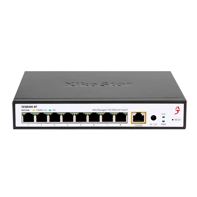 XikeStor 8 Ports 10G RJ45 L3 Managed Switch with Fan Heat Dissipation Support Support 1G/2.5G/10G DHCP/VLAN/Port Aggregation