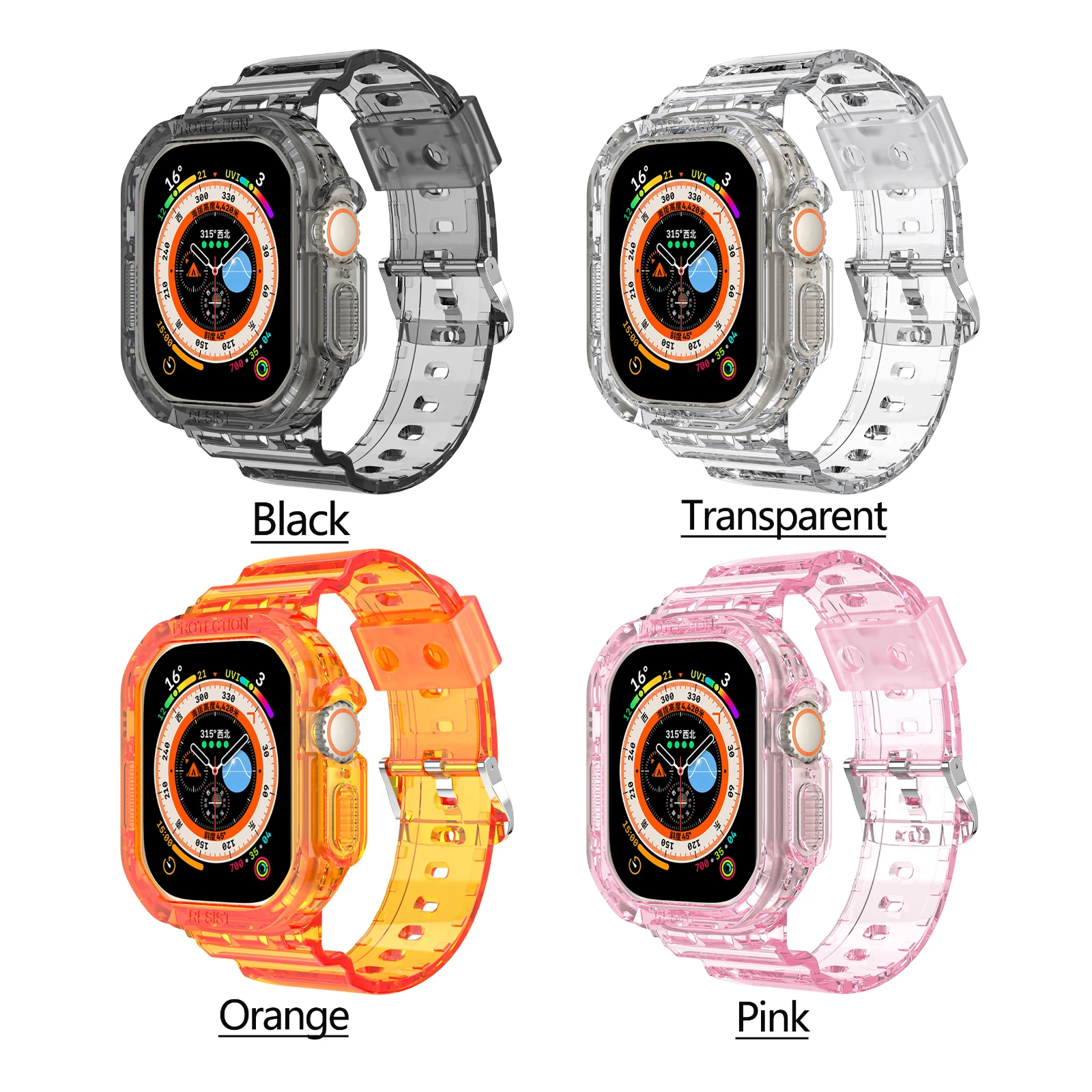 Caixa transparente e cinta integrada pulseira de pulso para apple watch ultra 49mm