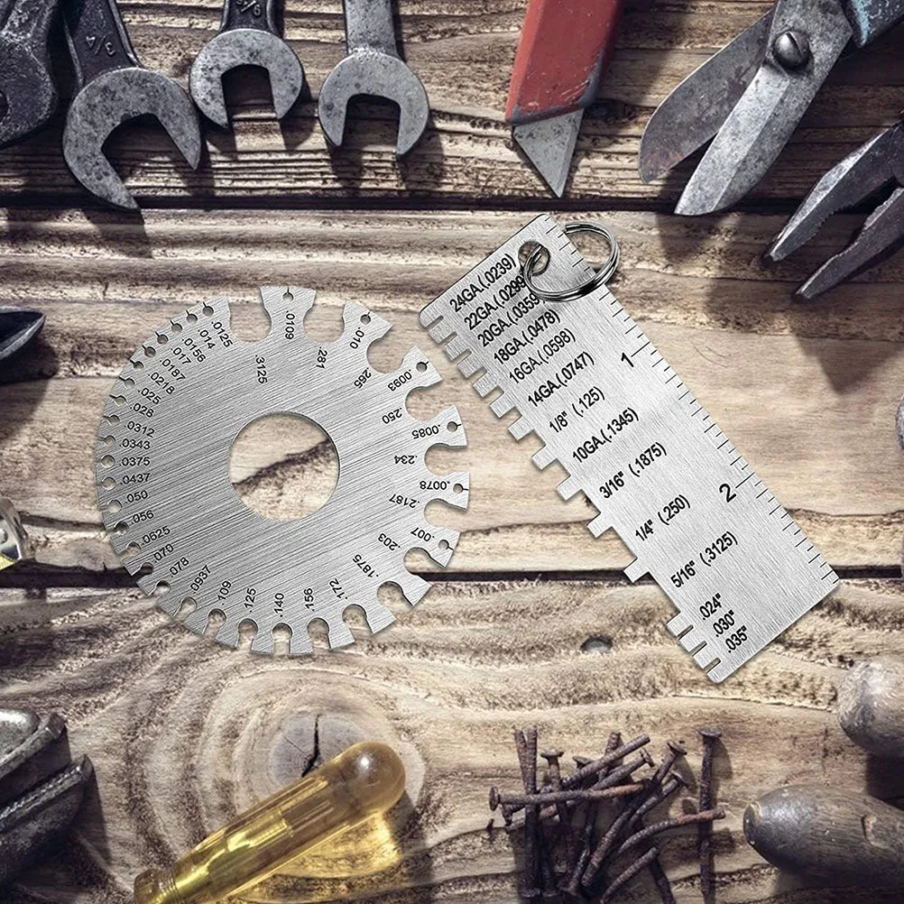 

2 Pcs Metal Thickness Gauge Welding Measuring Tool Silver Round Wire Gage Stainless Steel