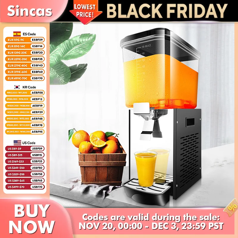 20L Commercial Use Beverage Juice Refrigeration Drink Machine Single-Cylinder Beverage Dispenser for Juice Milkshake Coffee Soda