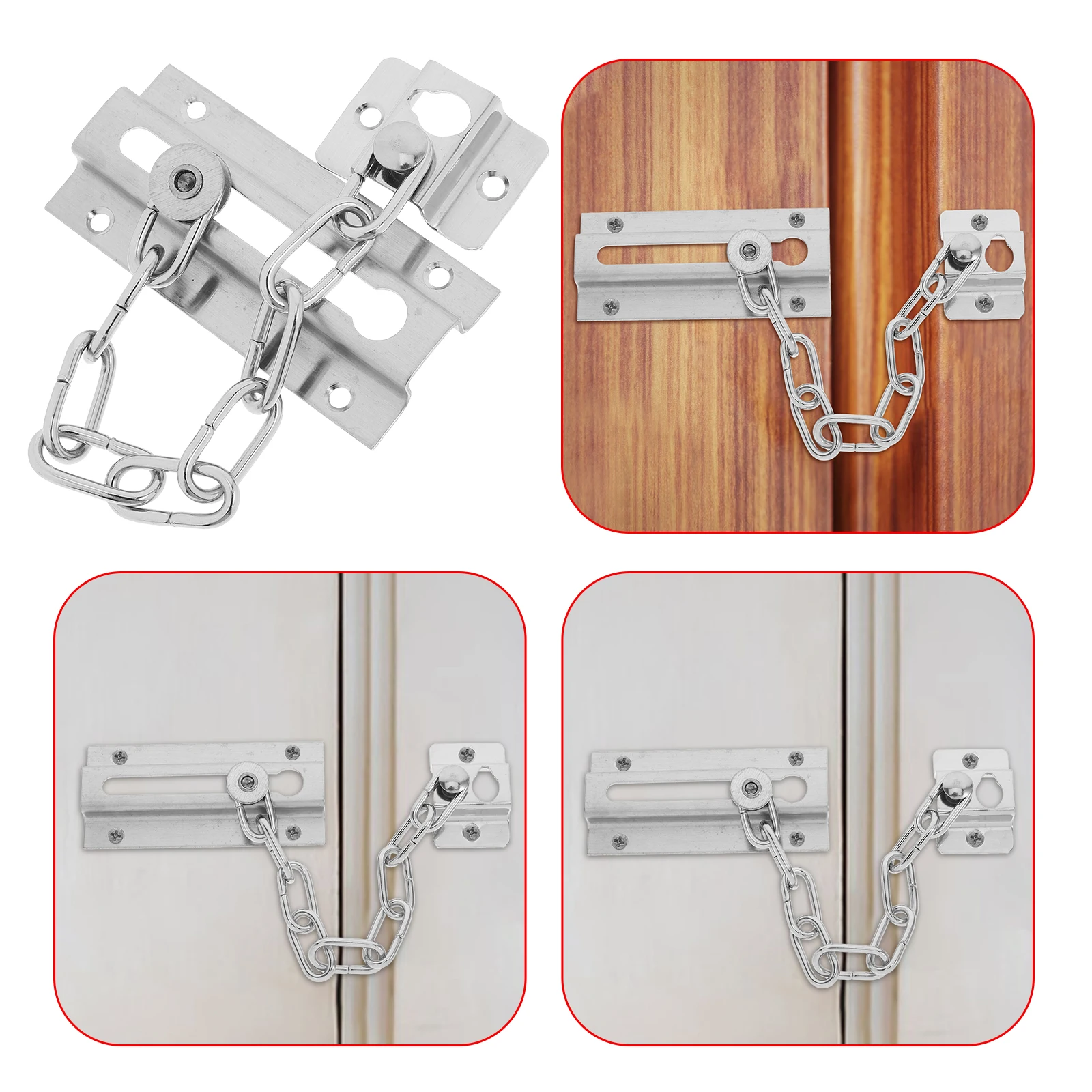 

Stainless Steel Door Chain Lock Security Latch With Screws Hotel Dorm Anti-Theft Chain Guard Inside Door Use Pets Travel