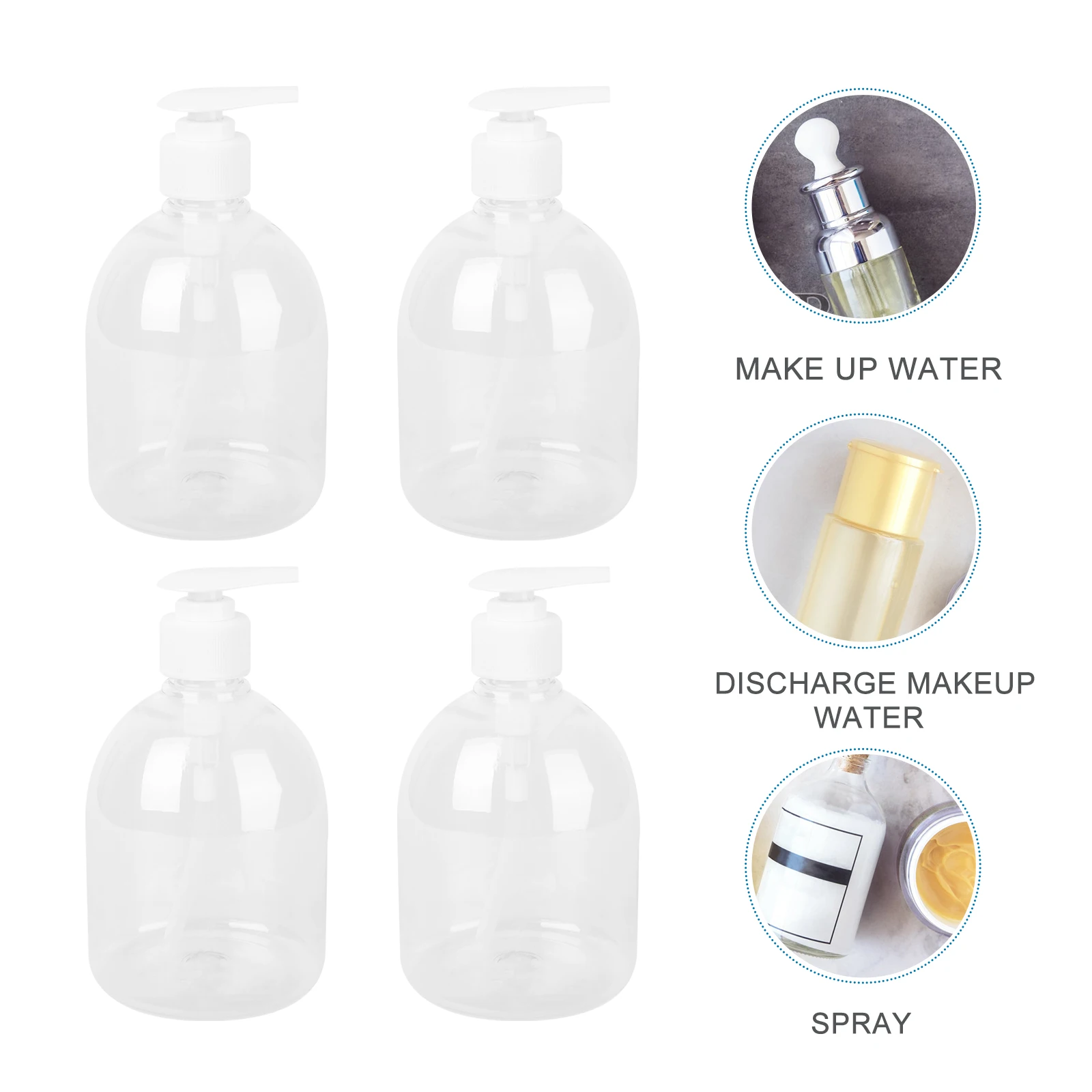 

500ml Plastic Pump Bottle Portable Refillable Travel Bathroom Bedroom NonToxic Shampoo BodyWash Lotion Dispenser H