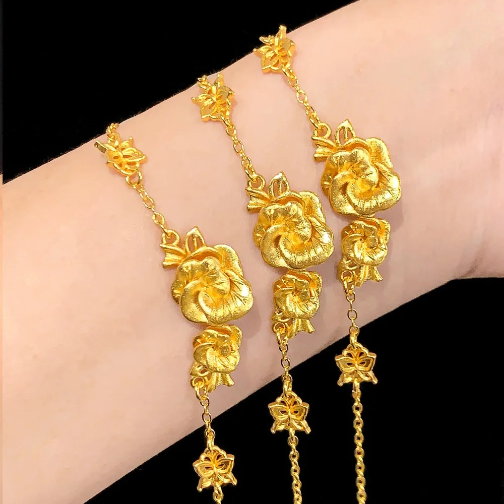 Rose flower butterfly bracelet - Elegant and sweet style floral accessory for women 9999gold