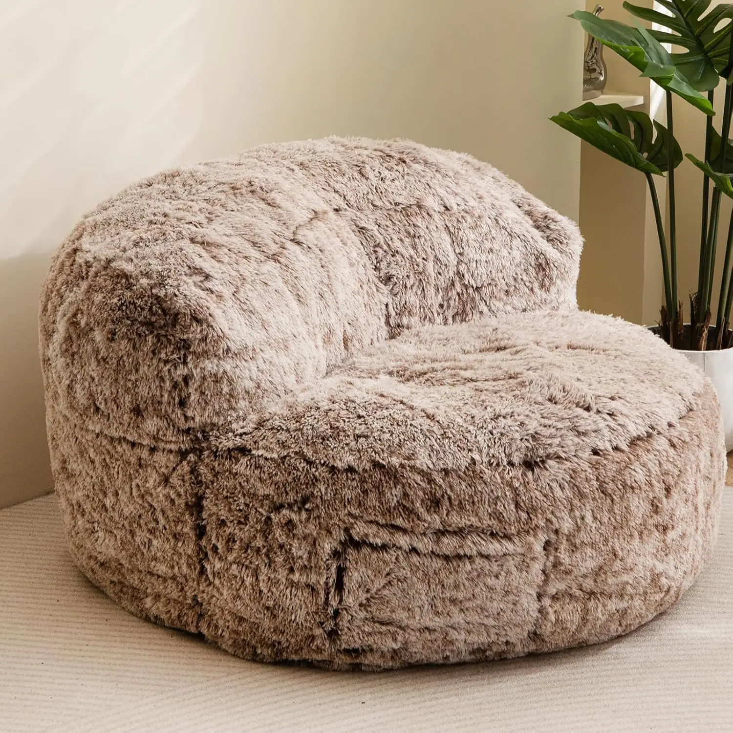 Giant Bean Bag Chair, Faux Fur Bean Bag Couch with Filler Large Living Room Bean Bag Chairs for Adults, Big Lazy Sofa Accent Cha