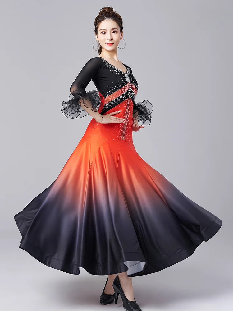 X2180 Modern Dancing Dress Latin Dance Costumes Waltz Social Dance Gradual Large Swing Skirt Practice Performance Dress