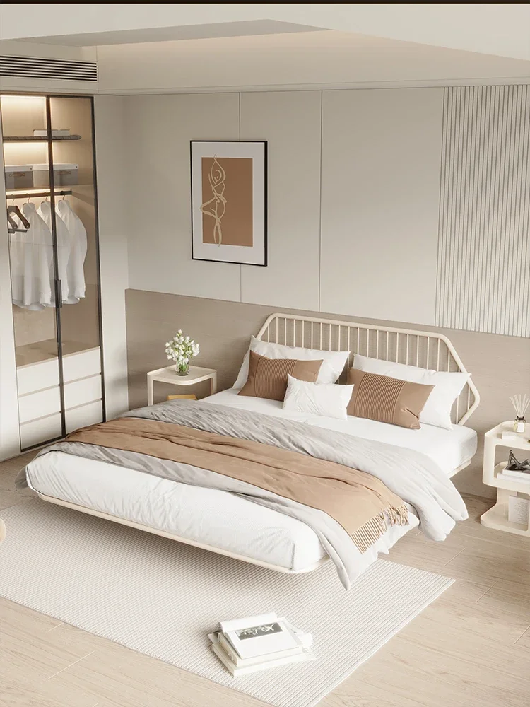 

Iron double bed, light luxury tatami, bedroom, simple metal, modern iron bed, Nordic princess