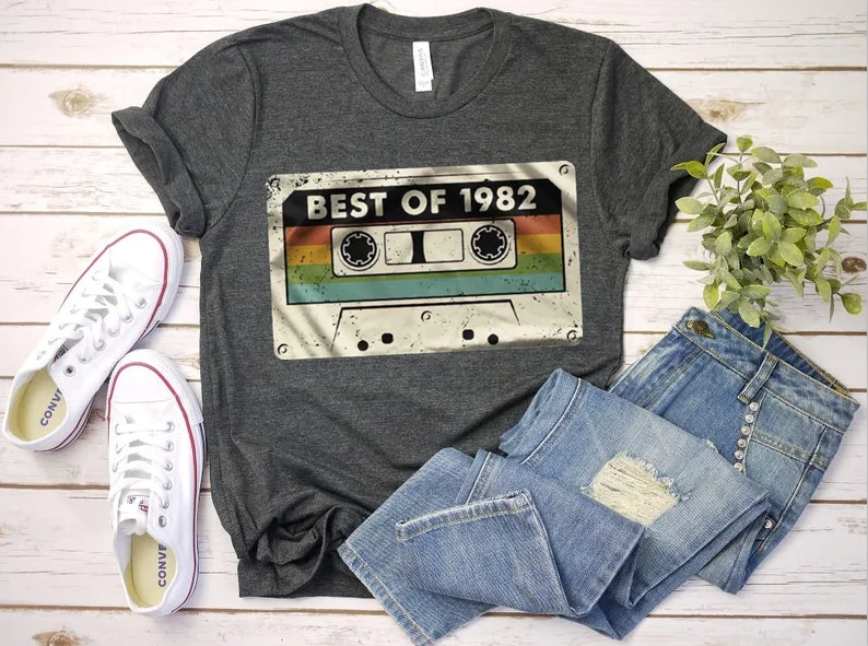 Vintage 40th birthday shirt gift 1982 birthday t-shirt, awesome since 1982 well aged original parts 100%cotton harajuku goth y2k