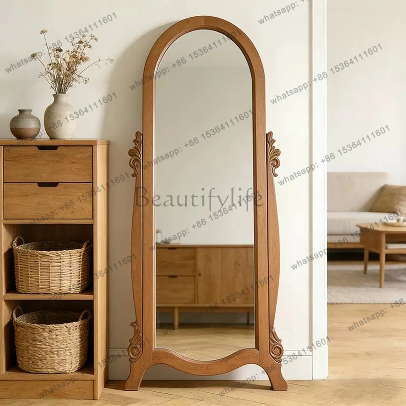French arched floor-to-ceiling full-length mirror household bedroom antique full-length mirror American retro carving