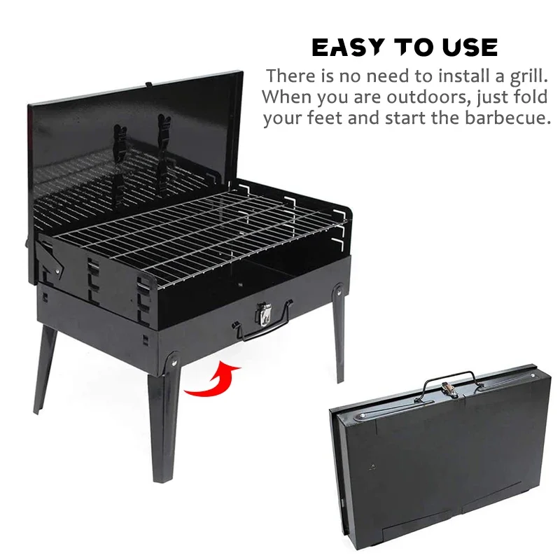 شواية شواء محمولة قابلة للطي شواية فحم خارجية من الفولاذ المقاوم للصدأ شواية شواء للتخييم والطبخ والنزهات أدوات الشواء