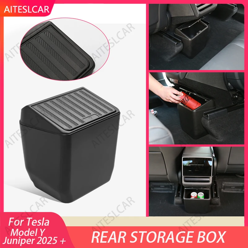 

Для Tesla Model Y Juniper 2025 мусорный бак на заднем сиденье, задний средний мусорный бак под сиденьем, ящик для хранения, органайзер, лоток, автомобильные аксессуары