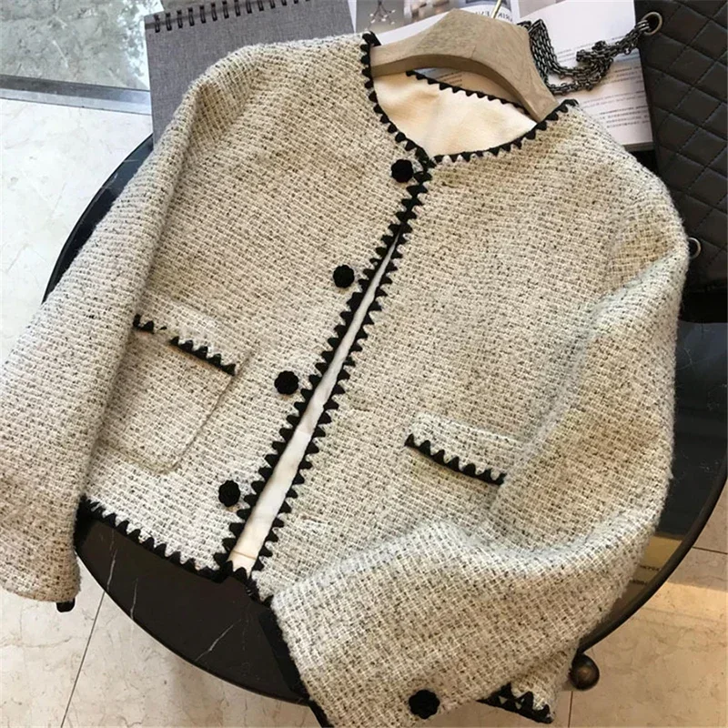 Elegante kurz geschnittene Tweed Jacken Frauen Vintage kurze Mäntel Herbst Winter Büro Dame koreanische Streetwear Mode Oberbekleidung Tops neu