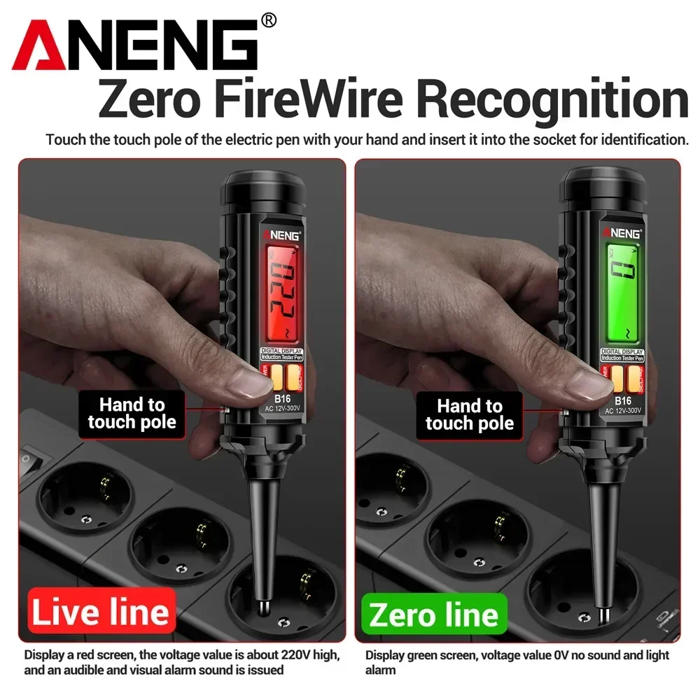 ANENG B16 Inteligentny Tester Indukcyjny w Kształcie Długopisu AC 12-300V Tester Napięcia Czujnik NCV Wykrywacz Przewodów Lokalizator Przerw Profesjonalne Narzędzie