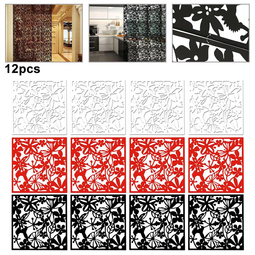 12Pcs Hollow Pattern Design appeso schermo divisorio pannello divisorio tenda della stanza casa bianco/nero/rosso