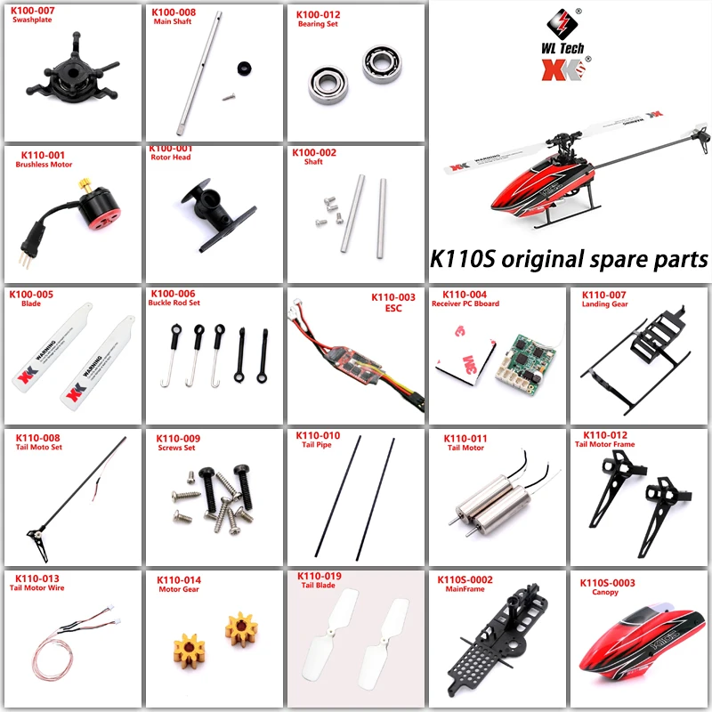 Wltoys XKS K110S K110 RC Helicopter Accessories Servo Blade Gear Motor Rotor Head Tail Canopy ESC Board for K110S Upgrade Parts