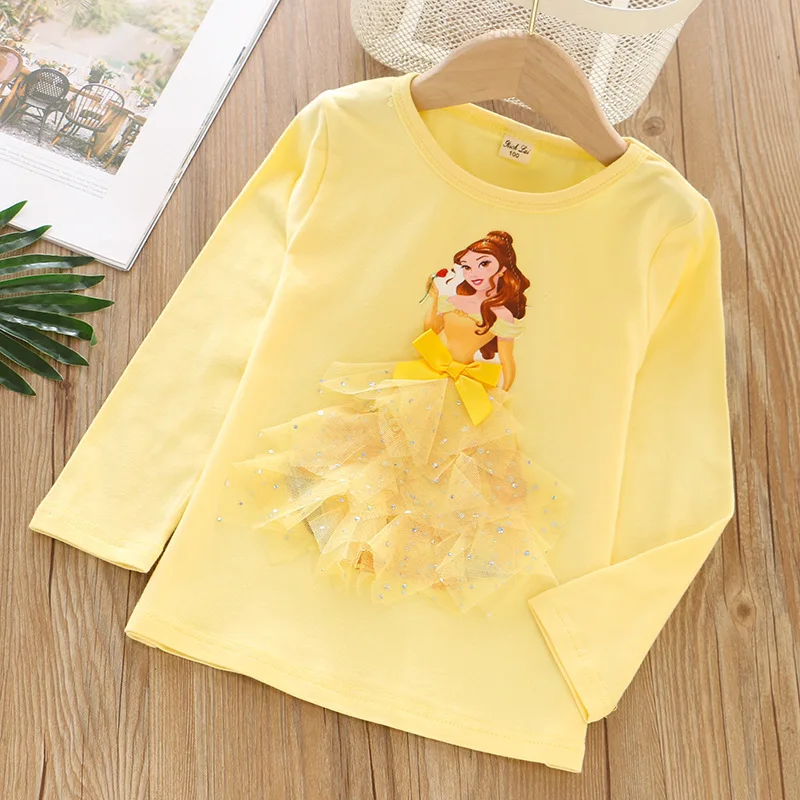 2024 New Tee Shirt Girl Clothing Long Sleeves for Children\'s T-shirt Girls  Tops Sofia Quality Cotton Frozen Elsa Clothes 3-8Y