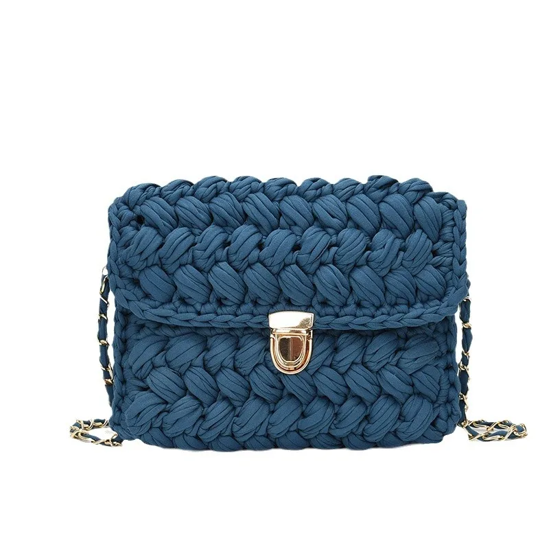 يدويا المرأة حقيبة كروسبودي DIY مجموعة المواد النسيج قطاع الغزل هوك محبوك حقيبة لينة قفل مشبك نمط السفر عادية #5