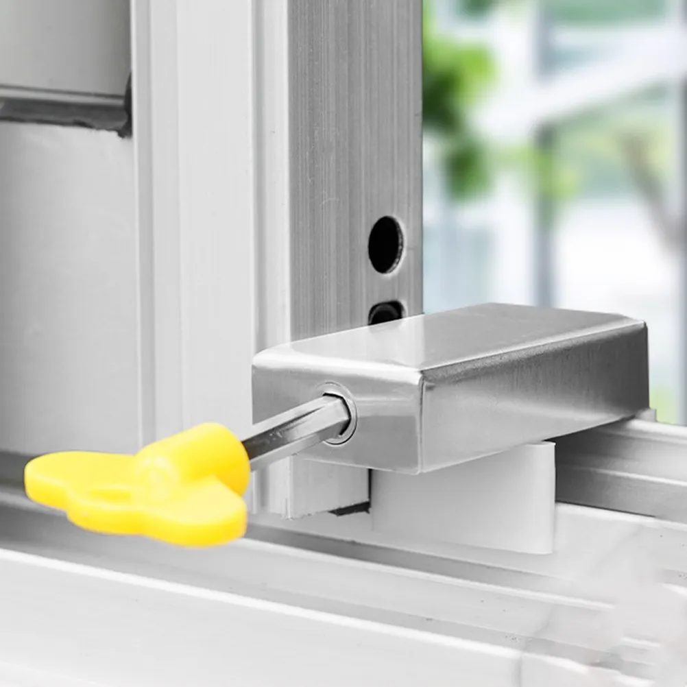 

1Set Safety Window Lock Stainless Steel Sliding Window Locks Key Security Childproof Home Office School Anti-Theft Ventilated