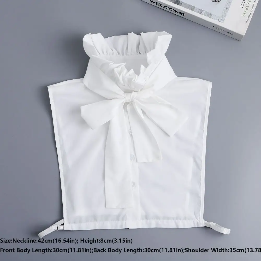 New Cotton Ruffle Bow Decoration Detachable Black Fake Collar White Shirt False Collar Women