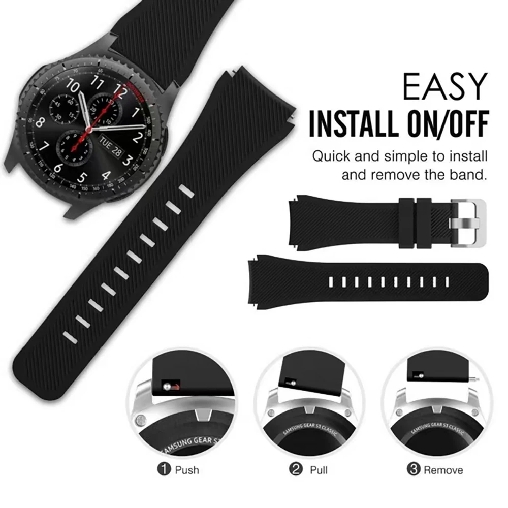 22mm Silicone Band for Samsung Watch 3/Gear S3 Frontier/Huawei Watch 3/3 Pro/GT/2 Sports Wristband for Amazfit GTR/Stratos/Pace