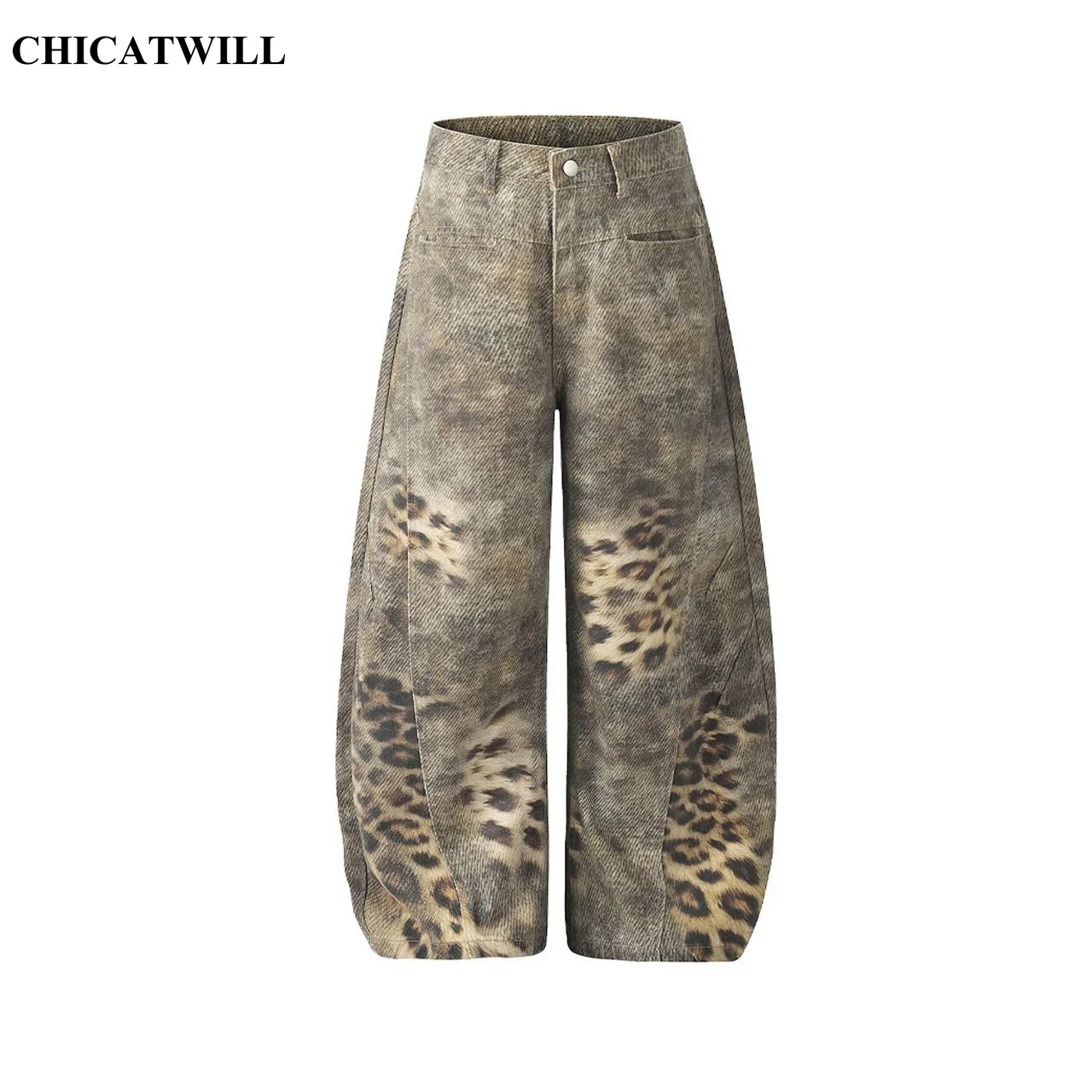 CHIC Street Wear Men Baggy Jeans American Retro Leopard Print Animal Pattern Loose Denim Pants Women Casual Wide Leg Trousers