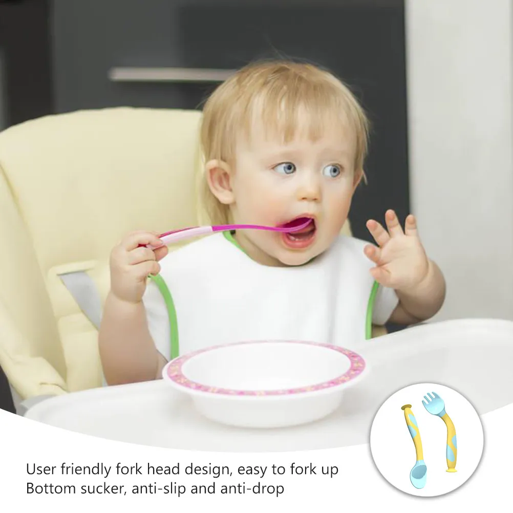 1Set Baby Fork Spoon Auxiliary Food Spoon Fall Proof Anti-Skid Safe PP Material Toddler Dining Training Tableware for Kids