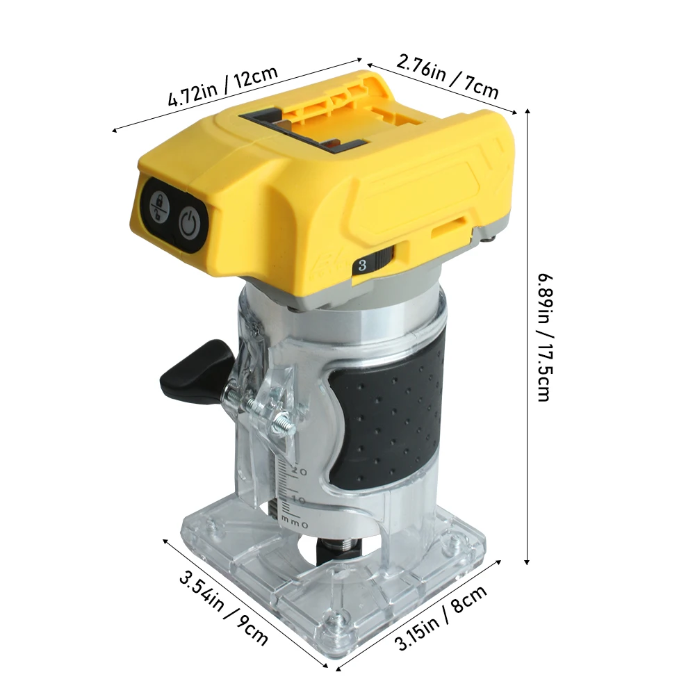 21V Electric Brushless Woodworking Trimmer Router 2000W 30000rpm 6.35mm Collet Slotting Engraving Machine for Wood Grooving