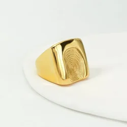Waterproof Woman Engraved Fingerprint Ring Stainless Steel Gold Color Female Wedding Jewelry Signet Promise Rings for Women