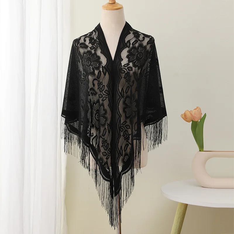 New Embroidery Lace Scarf Shawl Floral Triangular Veil Shawl For Women Party Scarf Wedding Poncho Stoles Ladies Headband Wraps