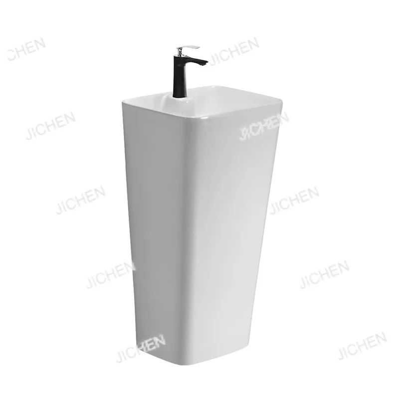 Lavabo de columna de cerámica Simple de una sola pieza, baño, piscina pequeña Vertical para lavar a mano, cara integrada de suelo a techo con balcón