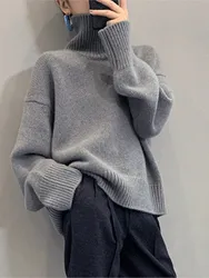 Autumn And Winter New Sweater For Women High Neck Pullover Sweater Warm Loose Knitted Base Sweater Temperament Simple Style Tops