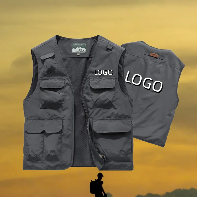 

New outdoor multifunctional workwear vest zipper multi pocket workwear jacket spring and autumn shoulder breathable sports vest