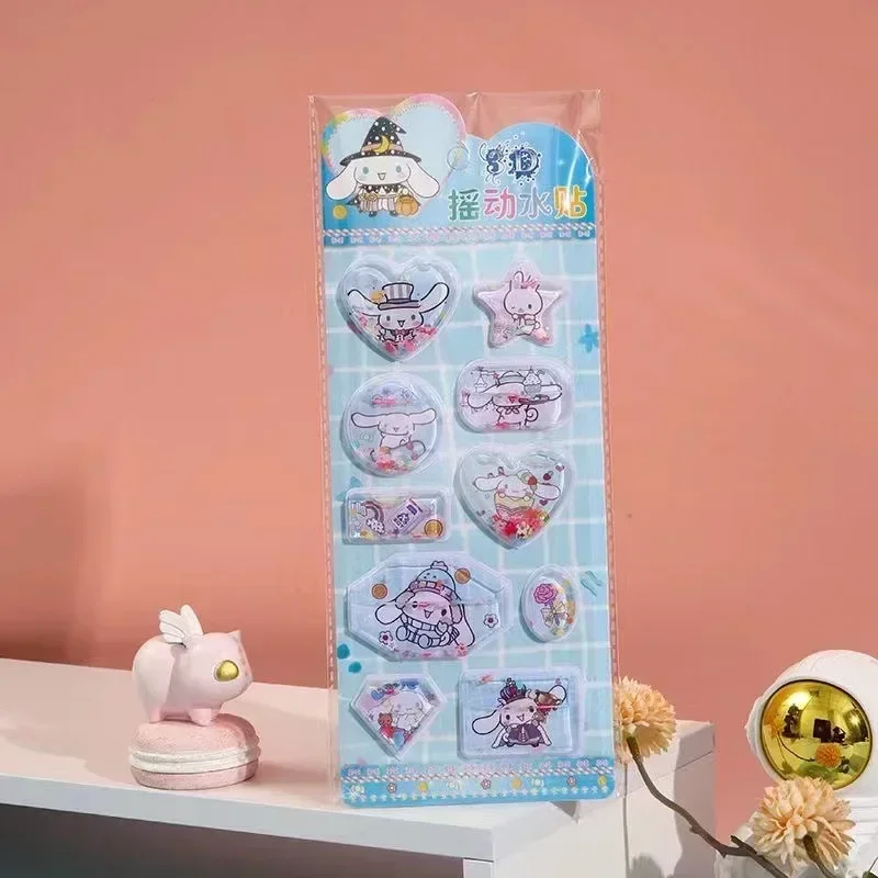 Sanrio adesivos decorativos criativos para crianças, desenhos animados 3d, injeção de água, música shake, bricolage, 8pcs