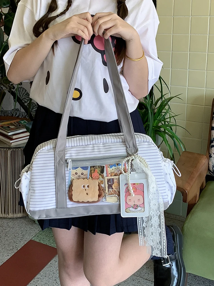 

2026New striped star polka dot shoulder bag for travel and commuting, large-capacity underarm bag, Boston bag, ita bag