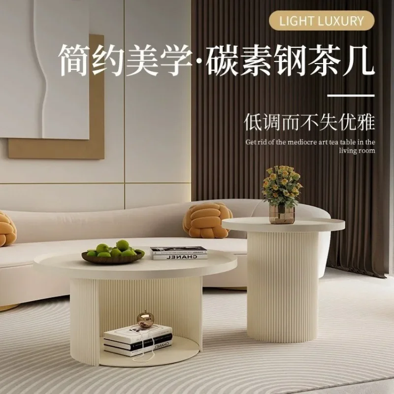 

Modern Simple Small Apartment Living Room Sofa Household Round Tea Edge Few French Light Luxury Cream Style Designer Tea Table